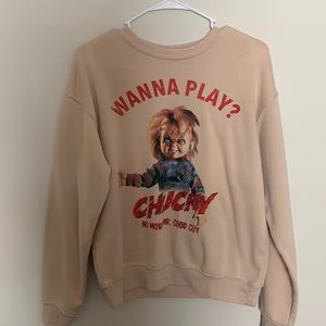 tan chucky sweat shirt, very comfy & cozy.